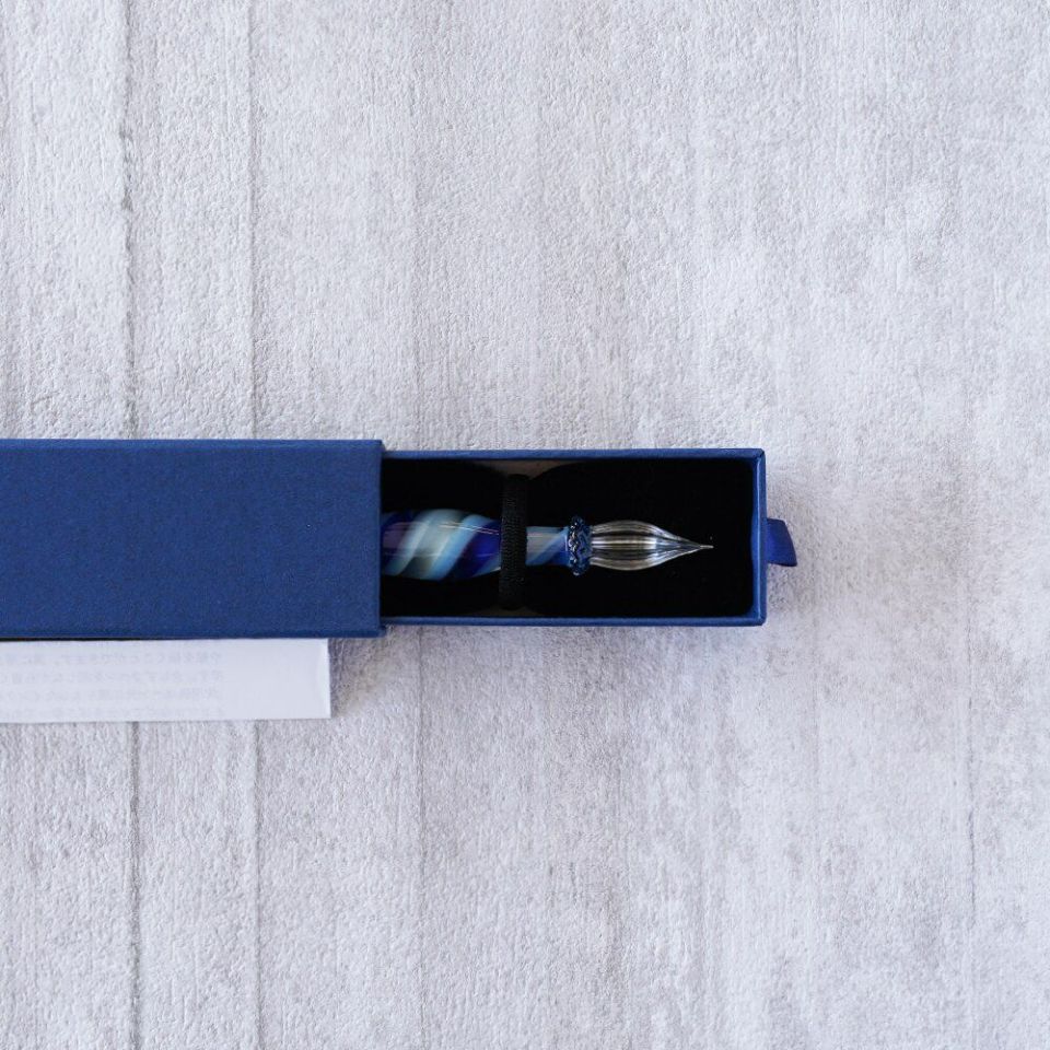 kokeshi・藤田えみ｜リボンケーンLollipop shortガラスペン《スカイ