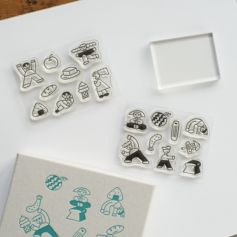 水縞｜ニシワキタダシ×水縞 自在ハンコ 図案セット「ひととたべもの