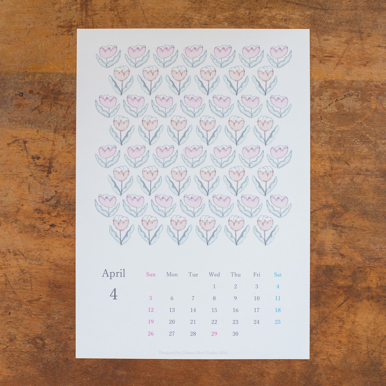 admi｜2026年カレンダー4月
