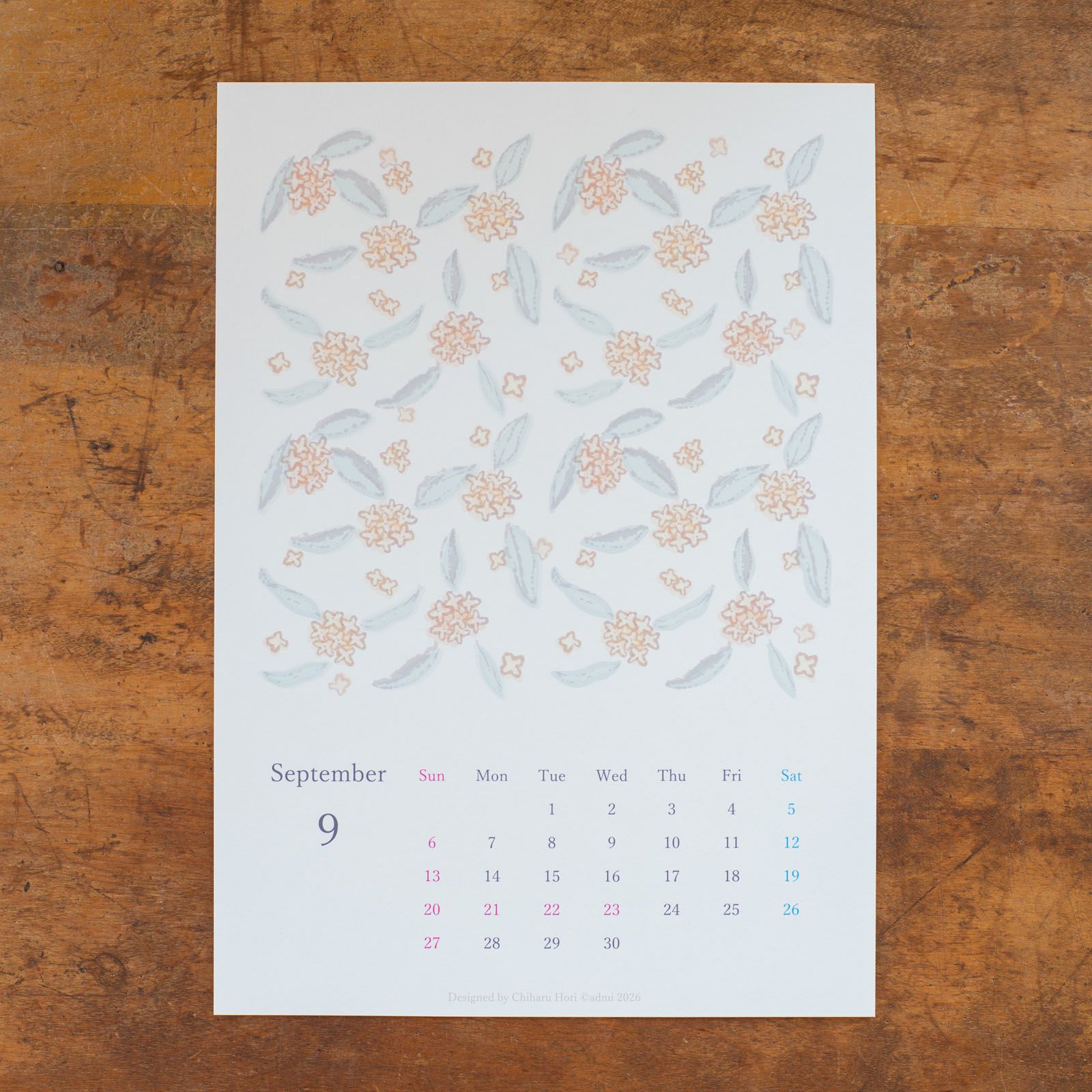 admi｜2026年カレンダー9月